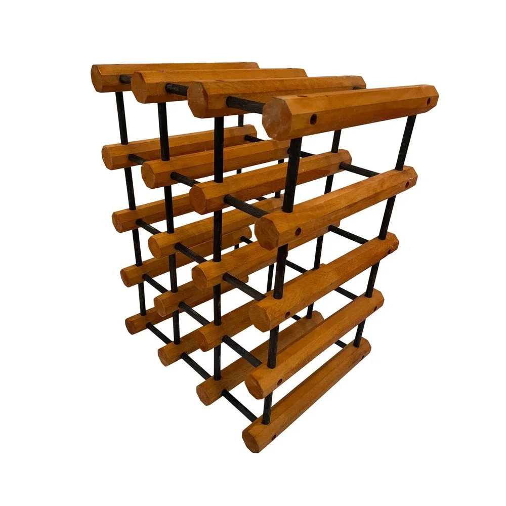 Vintage MCM Wood 12 Bottle Wine Rack Storage